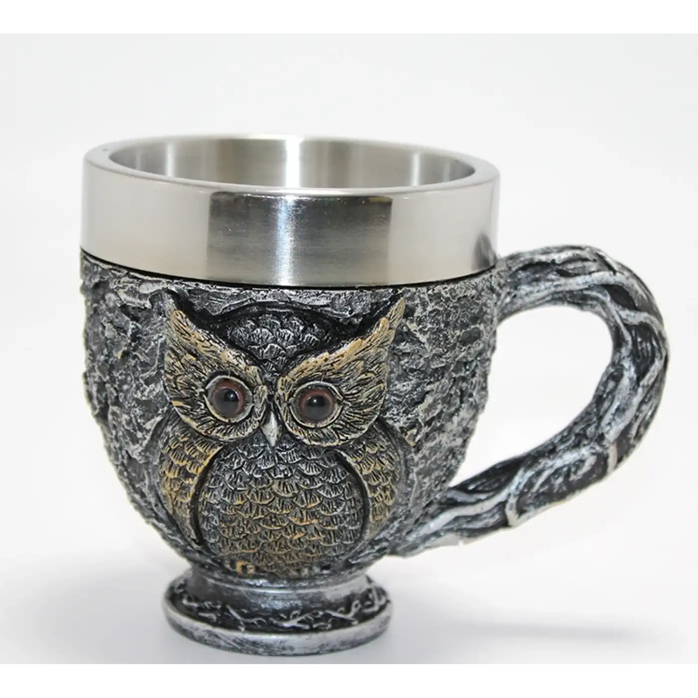 3D Kabartmalı Baykuş Büstü Paslanmaz Çelik Kupa Bardak