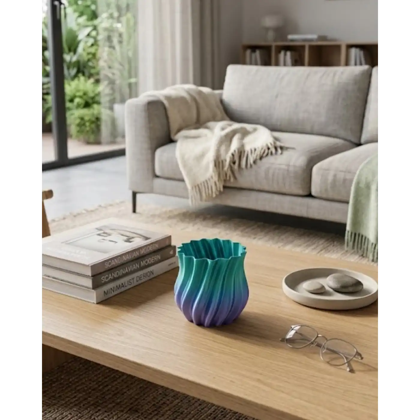 3D Kıvrımlı Mavi Vazo Modern Dekoratif Şık Ev Aksesuarı