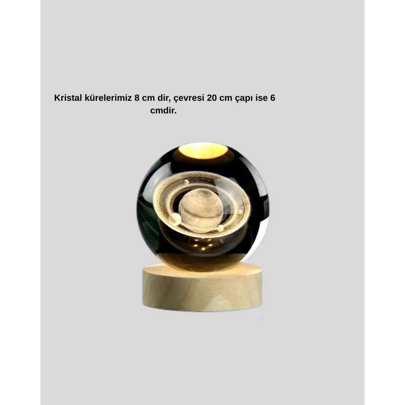 3D Satürn Gravürlü Kristal Küre Dekoratif LED Işıklı Gece Lambası