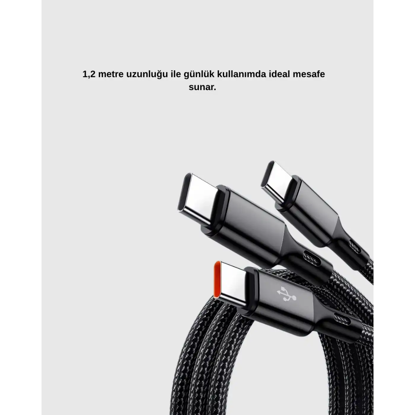 3’ü 1 Arada Şarj Kablosu Type-C iOS Android Uyumlu Hızlı ve Güvenli Şarj