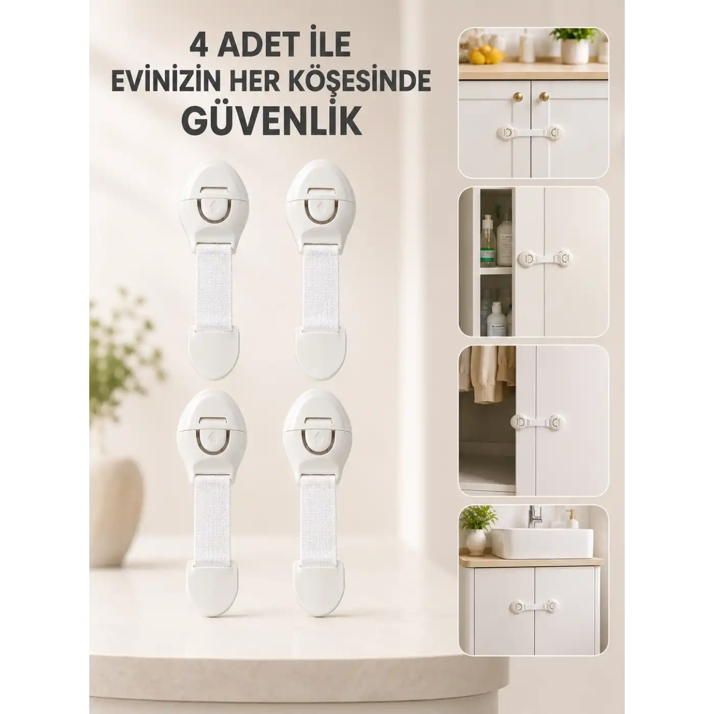 4 Adet Çok Amaçlı Çocuk Güvenlik Kilidi Dolap, Çekmece ve Gardırop İçin