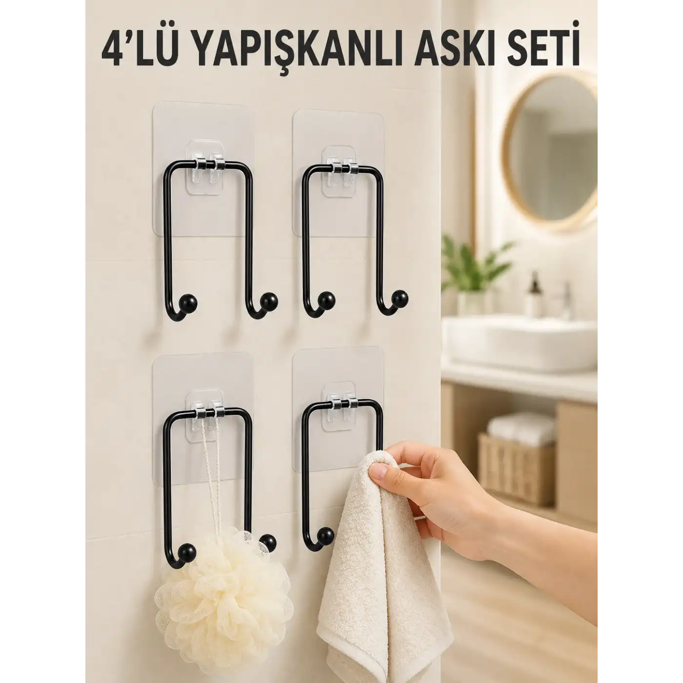 4lü Yapışkanlı Askı Seti Mutfak Banyo ve Ev İçin Duvar Askısı