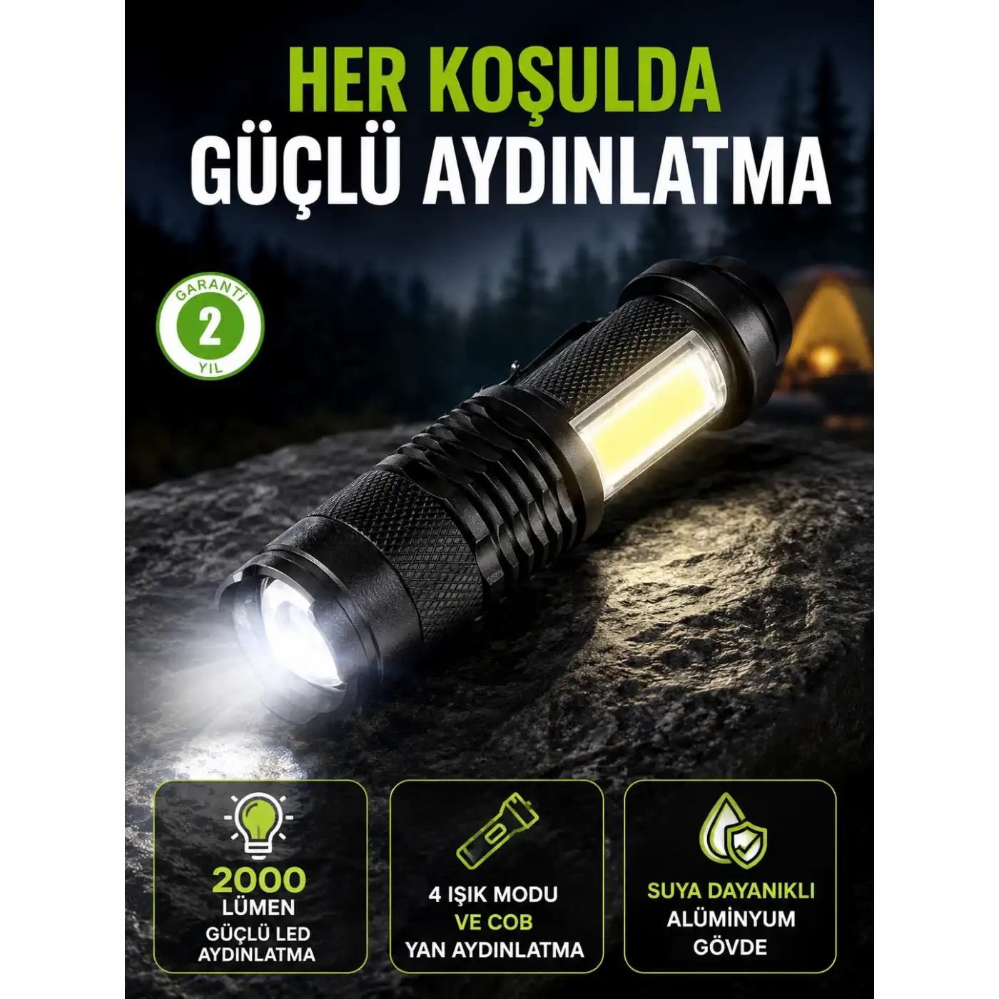 4 Modlu USB Şarjlı LED El Feneri Kamp ve Outdoor