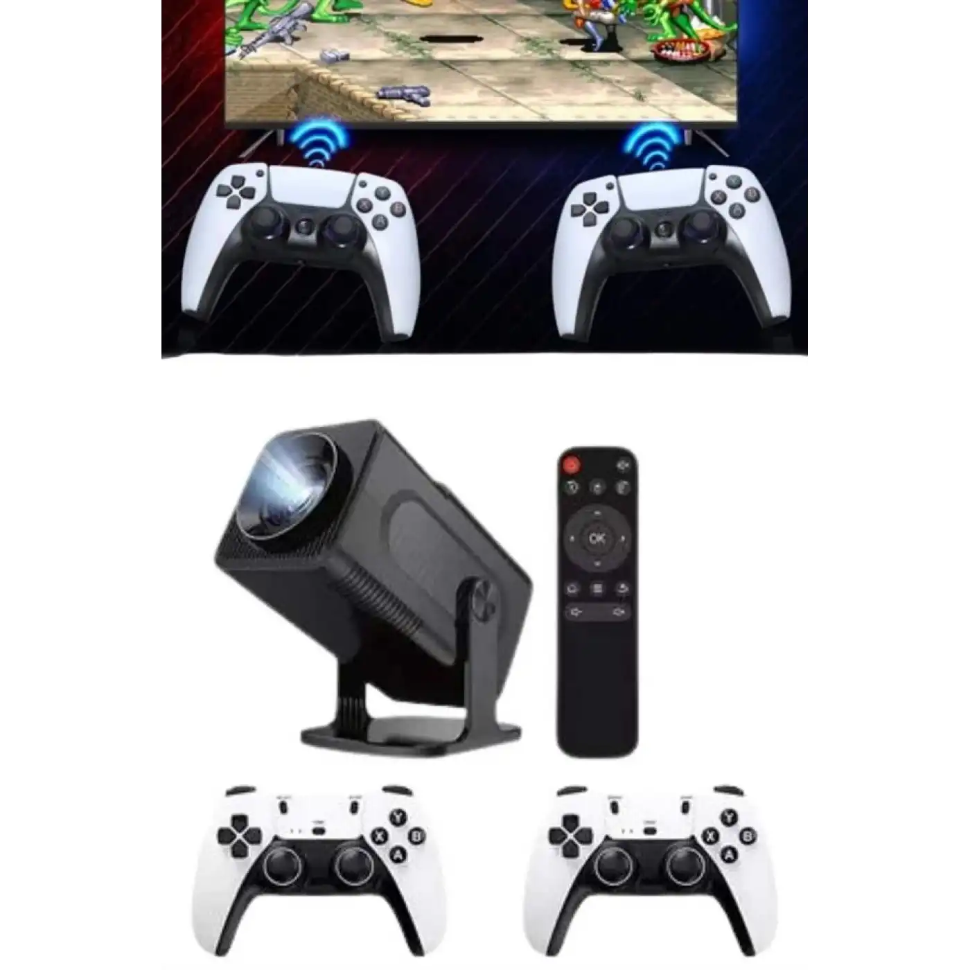 4K Android Smart Wi-fi Çift Kollu Projeksiyon Game Box Kumandalı Taşınabilir