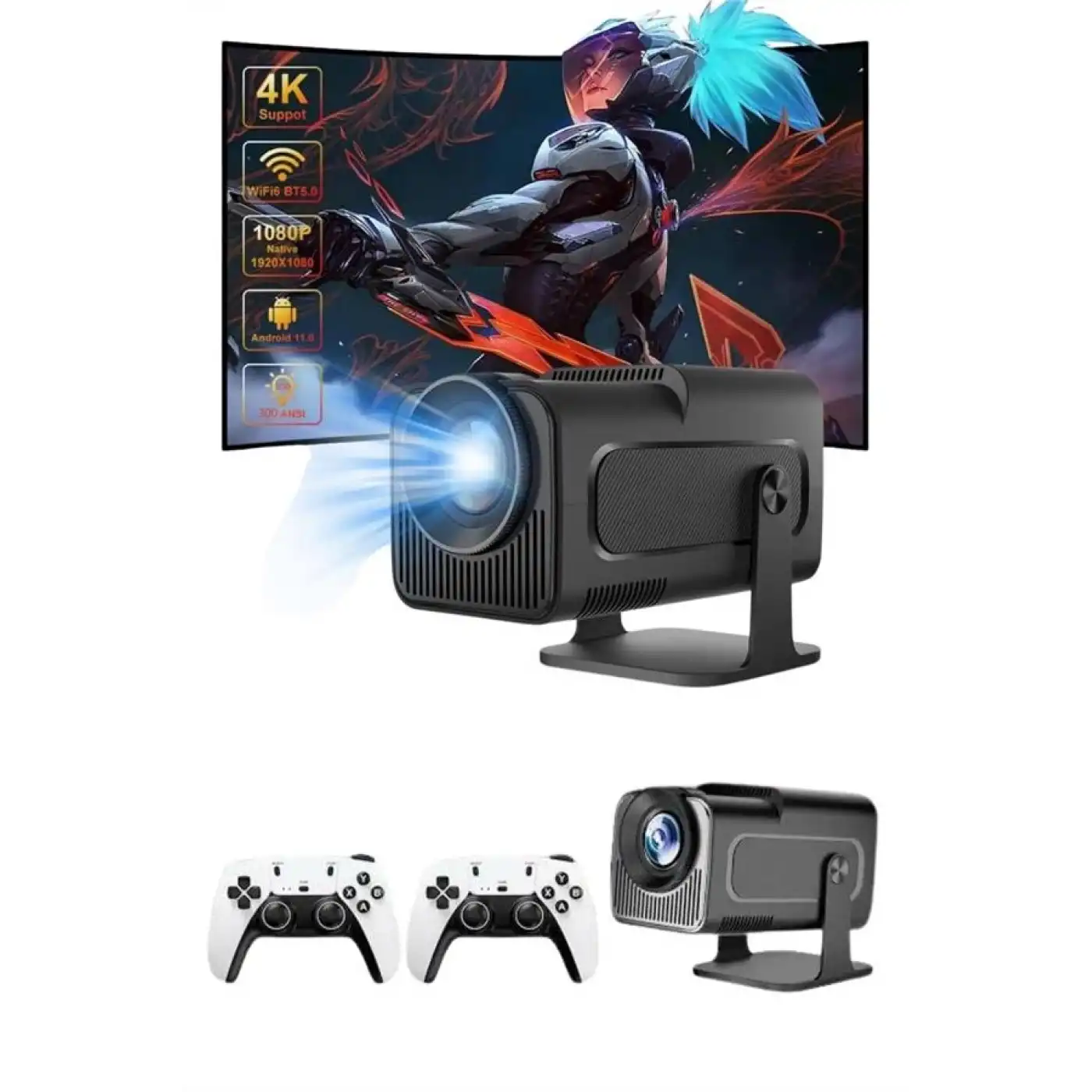 4K Android Smart Wi-fi Çift Kollu Projeksiyon Game Box Kumandalı Taşınabilir Yeni Nesil