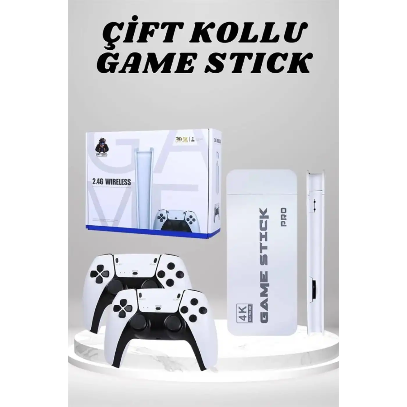 4K HD Görüntü Kaliteli Retro Game Stick 20000 Oyunlu Çift Kollu Beyaz Game Stick