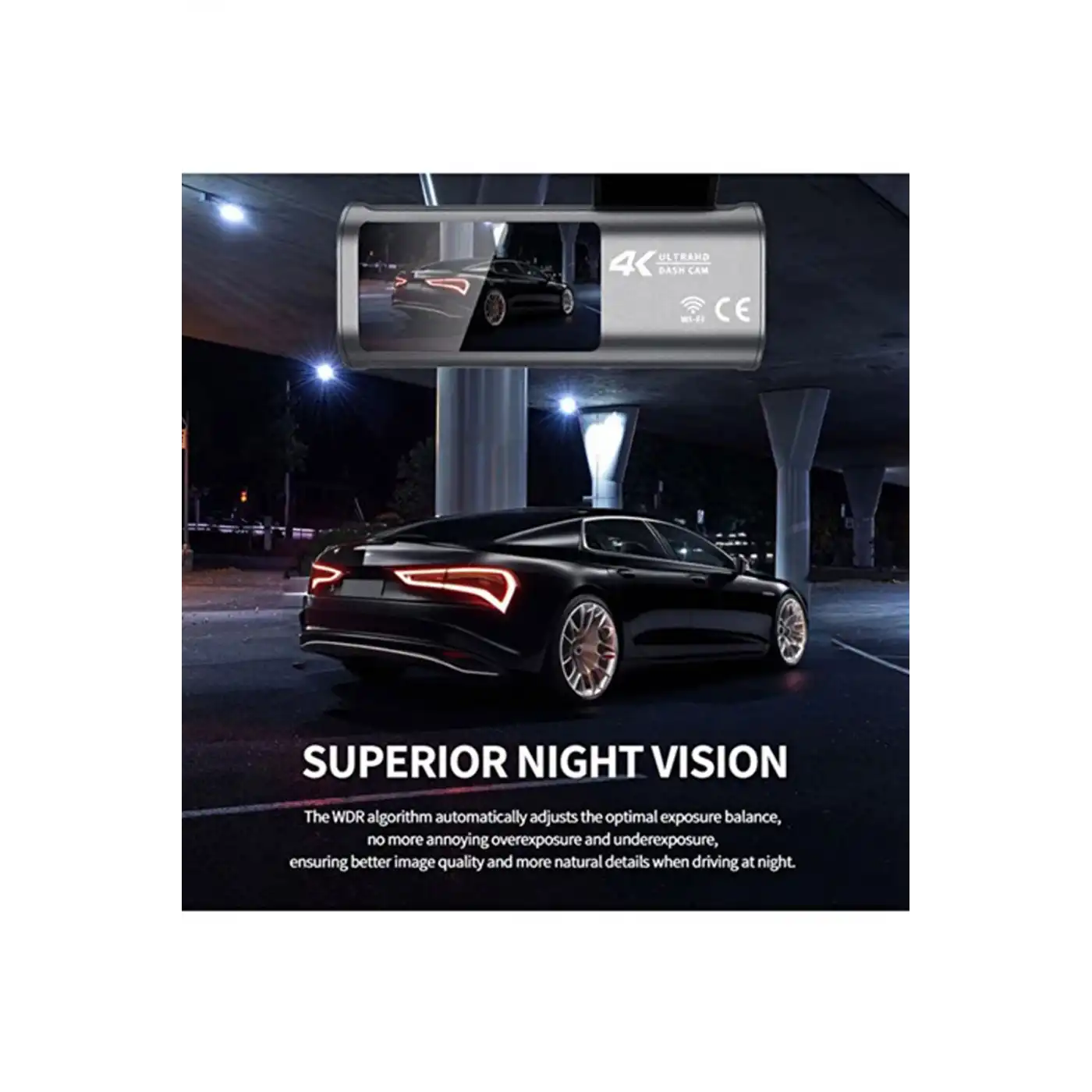 4k Wifi Çift Kameralı Araç Kamerası Gece Görüşlü G-sensörlü Dash Cam 170 Derece