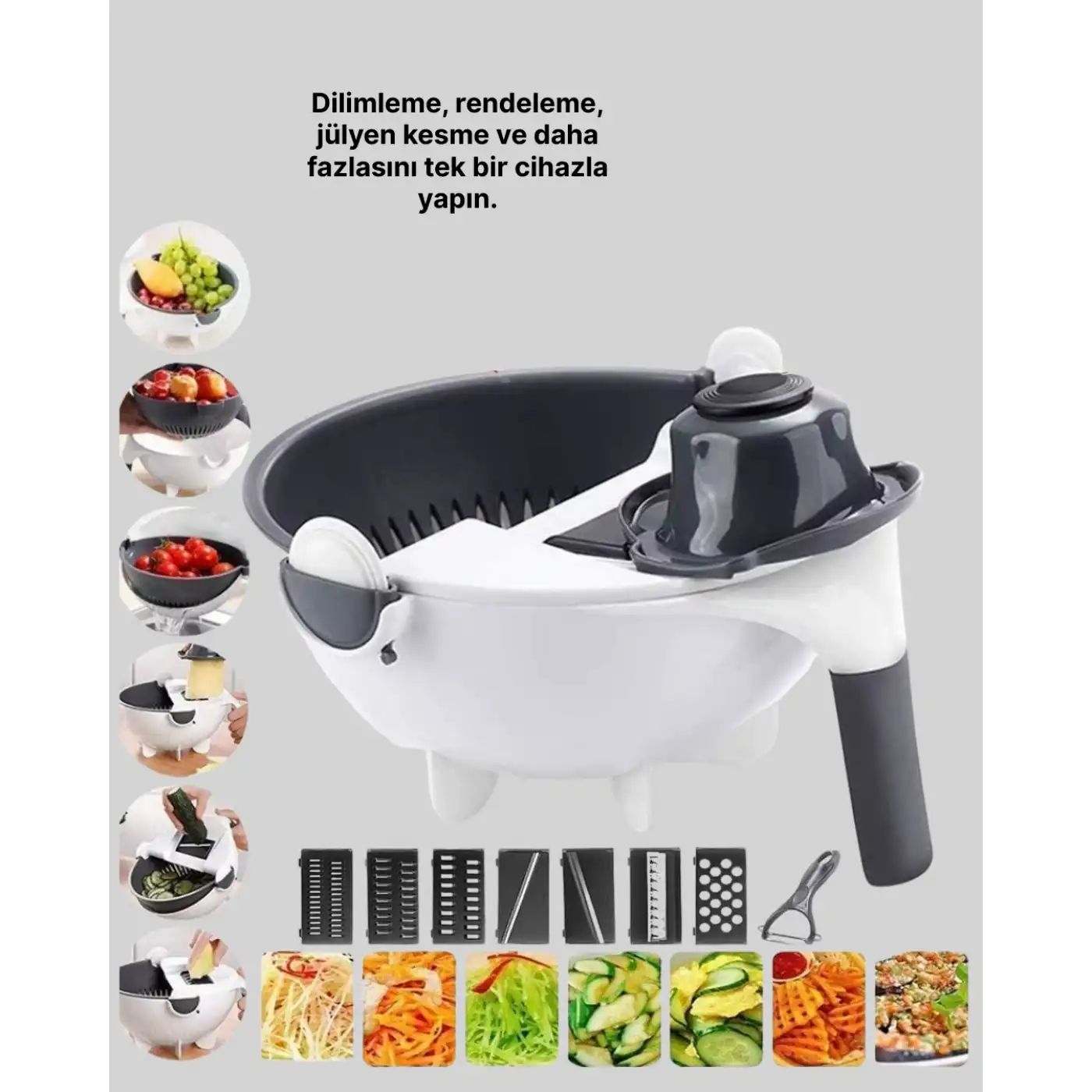 5 Fonksiyonlu Döner Süzgeçli Rende ve Dilimleyici At