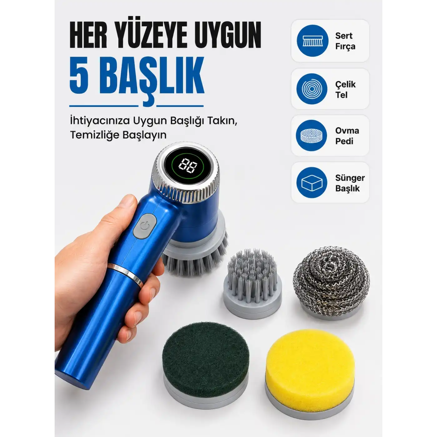 5i 1 Arada Şarjlı Temizlik Fırçası ile Güçlü ve Pratik Temizlik