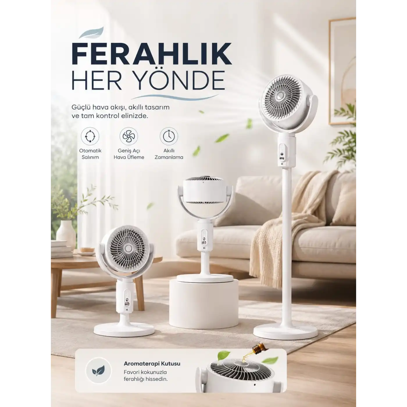 5 Kademeli Hız Ayarıyla Güçlü Hava Akışlı Dikey Vantilatör