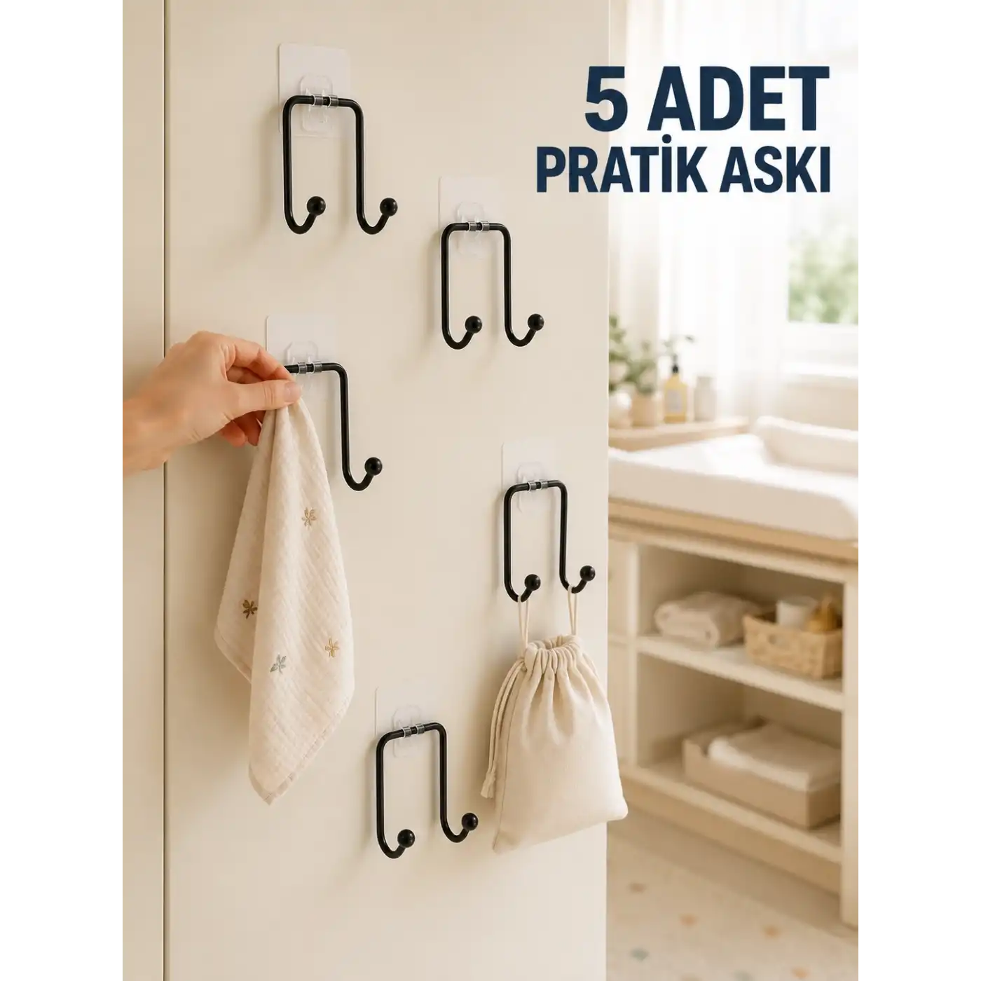 5li Duvar Tipi Yapışkanlı Askı Pratik Ev ve Yaşam Alanı Askılık Seti