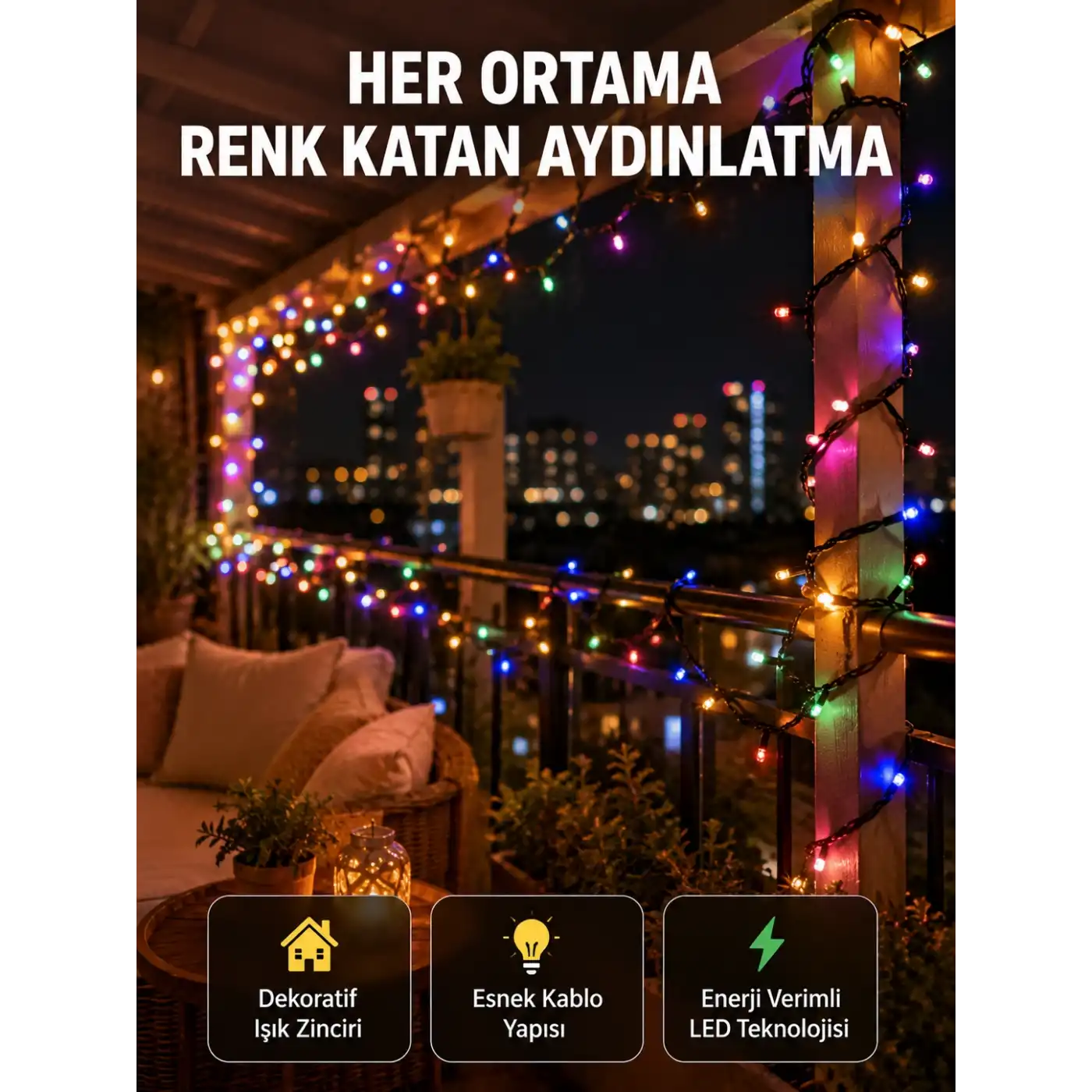 5 Metre Şeffaf Kablo LED Peri Işığı 50 Ampullü Dekoratif Led Yeni Nesil