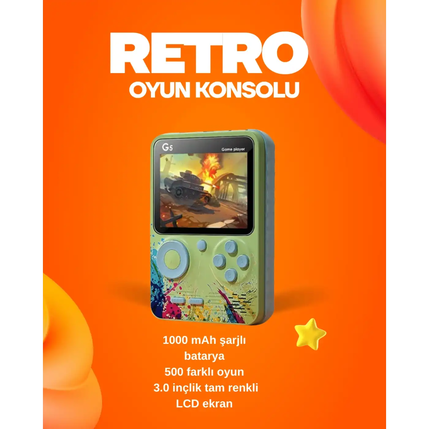 500 Oyun Hafızalı G5 Game Box – Renkli LCD Ekranlı