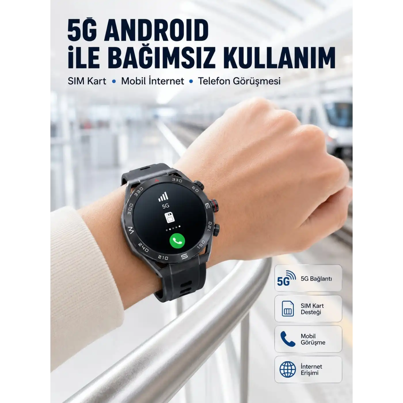 5G Android Akıllı Saat AMOLED Ekran SIM Kart Destekli Kameralı