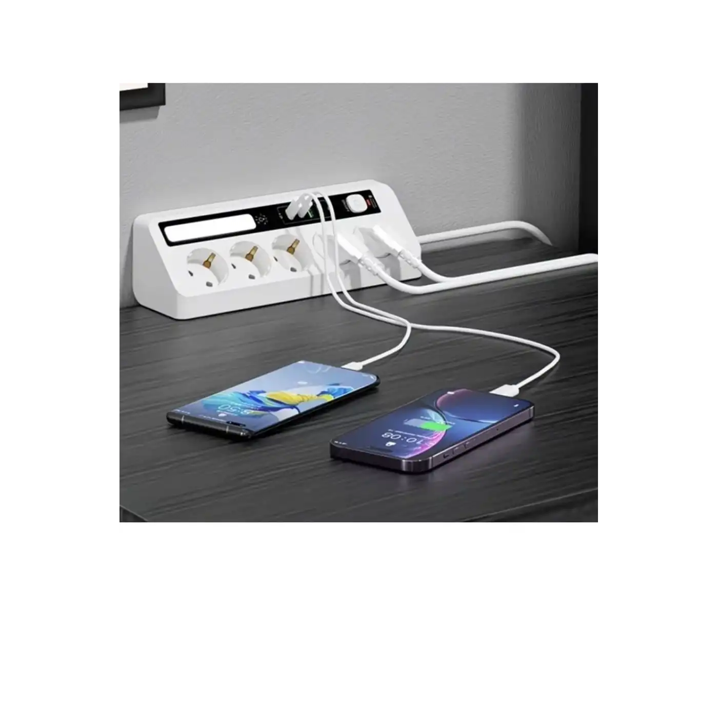 5’li Akım Korumalı Priz 2500w | 2 Usb + 2 Type-c Hızlı Şarj | Led Gece Lambalı | Dokunmatik Beyaz