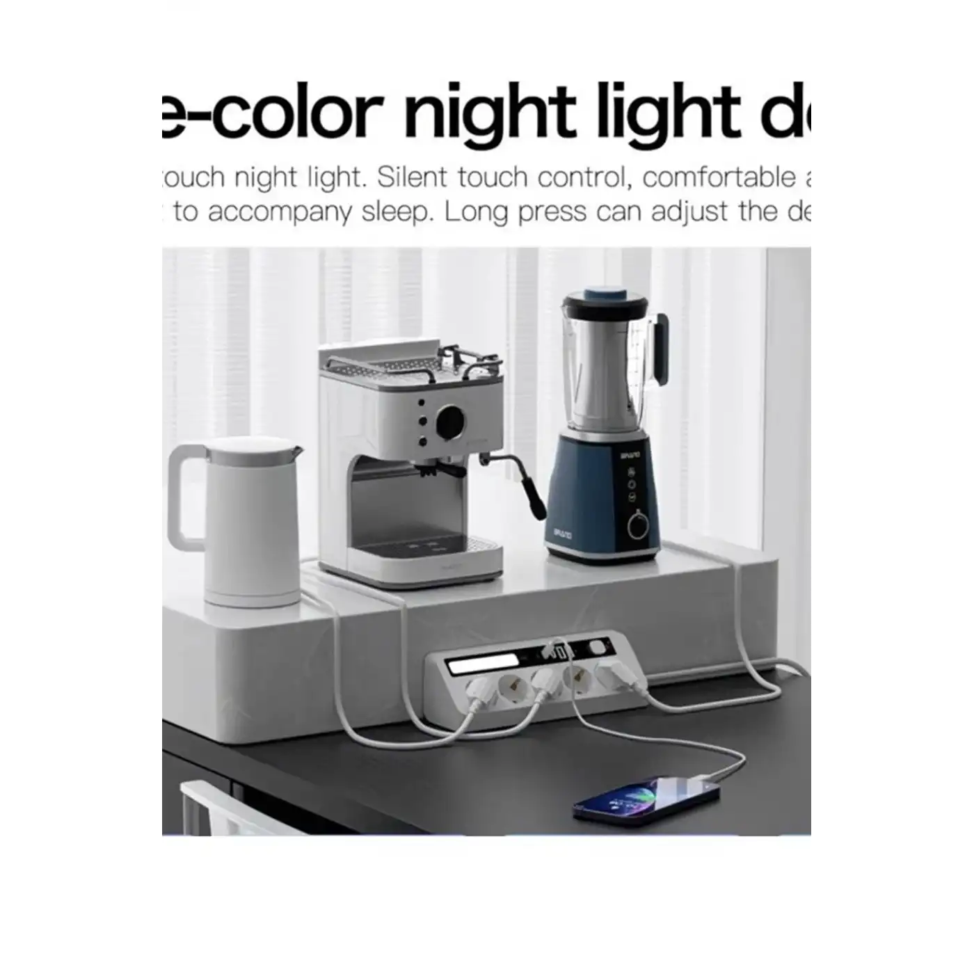 5’li Akım Korumalı Priz 2500w | 2 Usb + 2 Type-c Hızlı Şarj | Led Gece Lambalı | Dokunmatik Beyaz