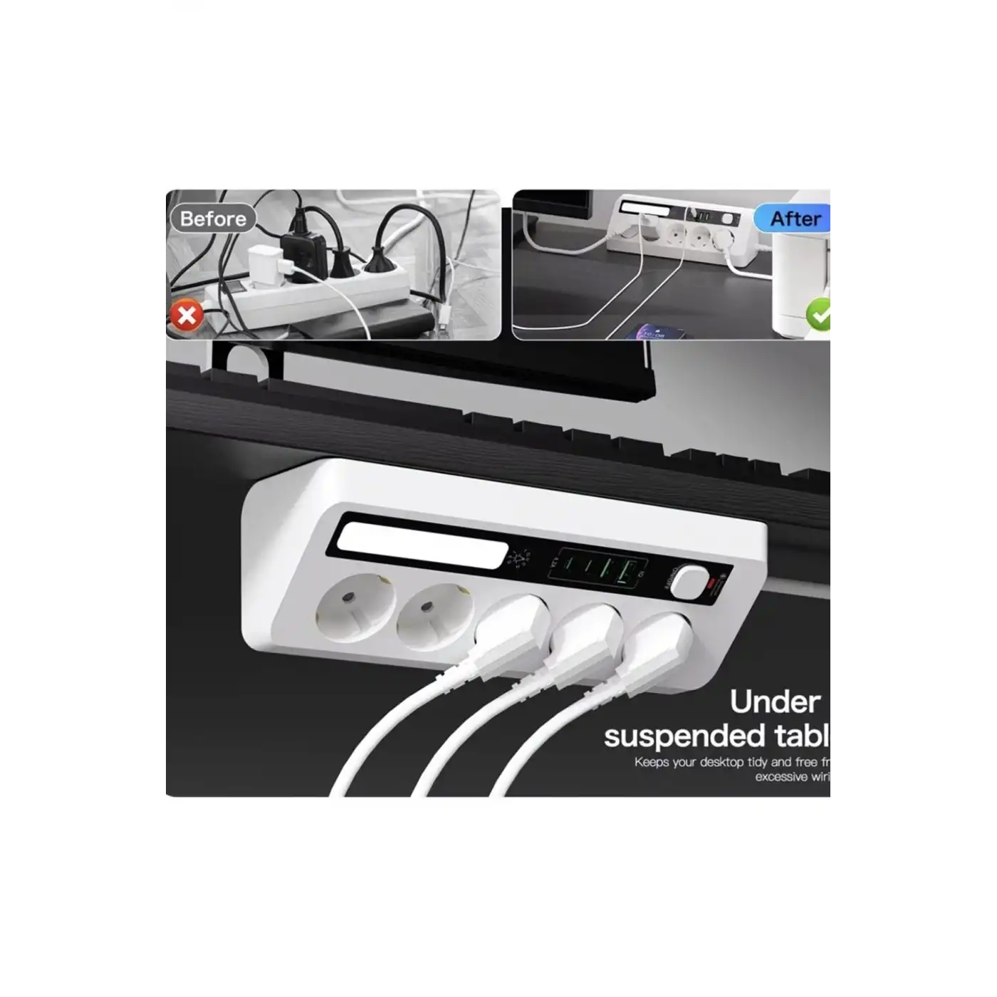 5’li Akım Korumalı Priz 2500w | 2 Usb + 2 Type-c Hızlı Şarj | Led Gece Lambalı | Dokunmatik Siyah