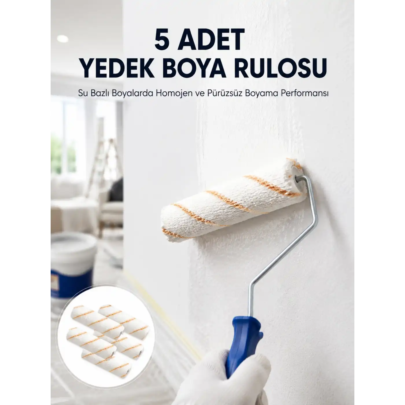 5’li Mini Rulo Boya Seti Duvar Tavan Emülsiyon Uygulama