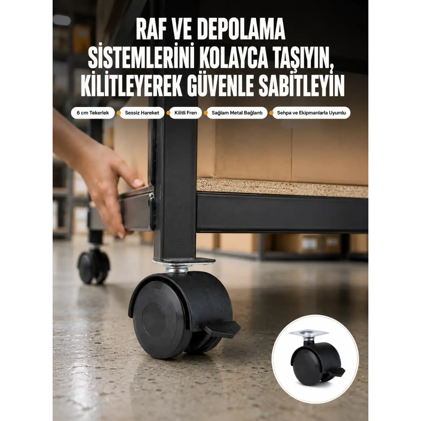 6 cm Kilitli Tekerlek Ayak 4 Adet Sehpa ve Ekipman Uyumlu