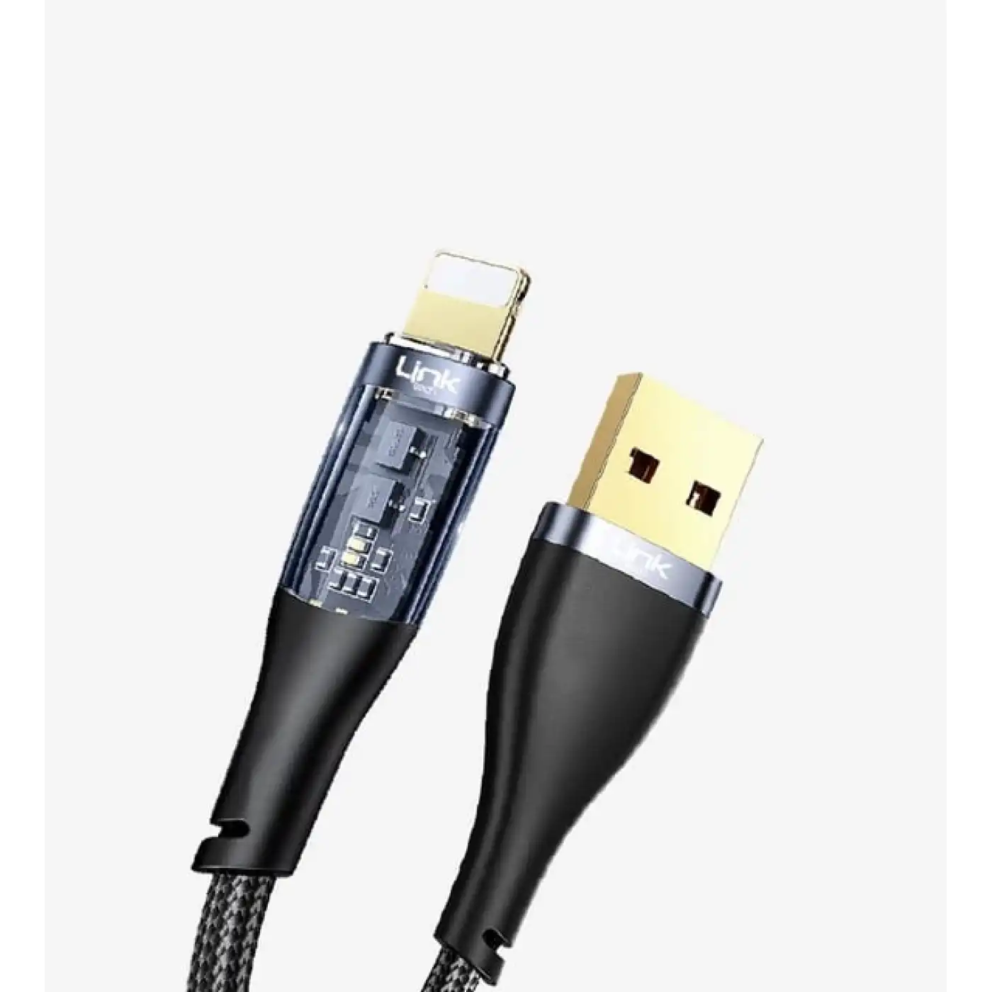 Şeffaf Uçlu iPhone 45w Usb Hızlı ve Dayanıklı Şarj ve Data Işıklı Örgü Kablo 1 Metre