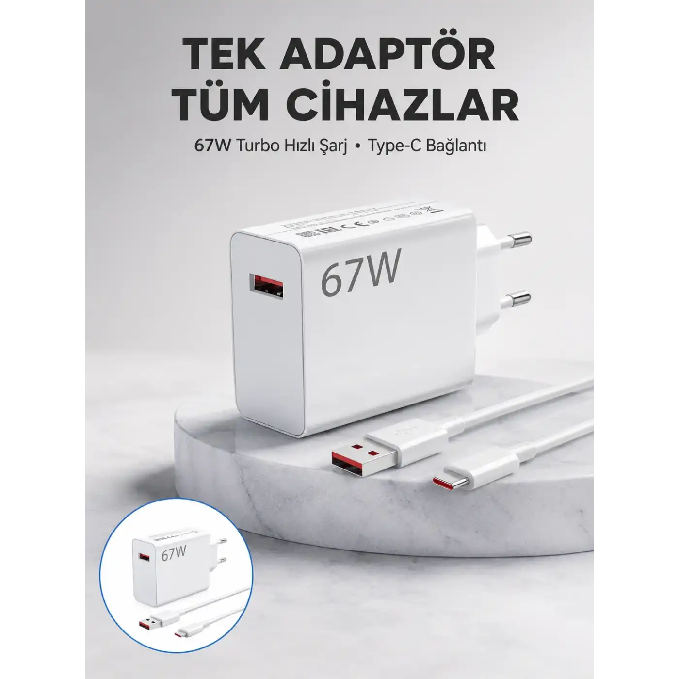67 Watt Güvenli Hızlı Şarj Adaptörü Samsung M31 M33 M51 Uyumlu Yeni Nesil