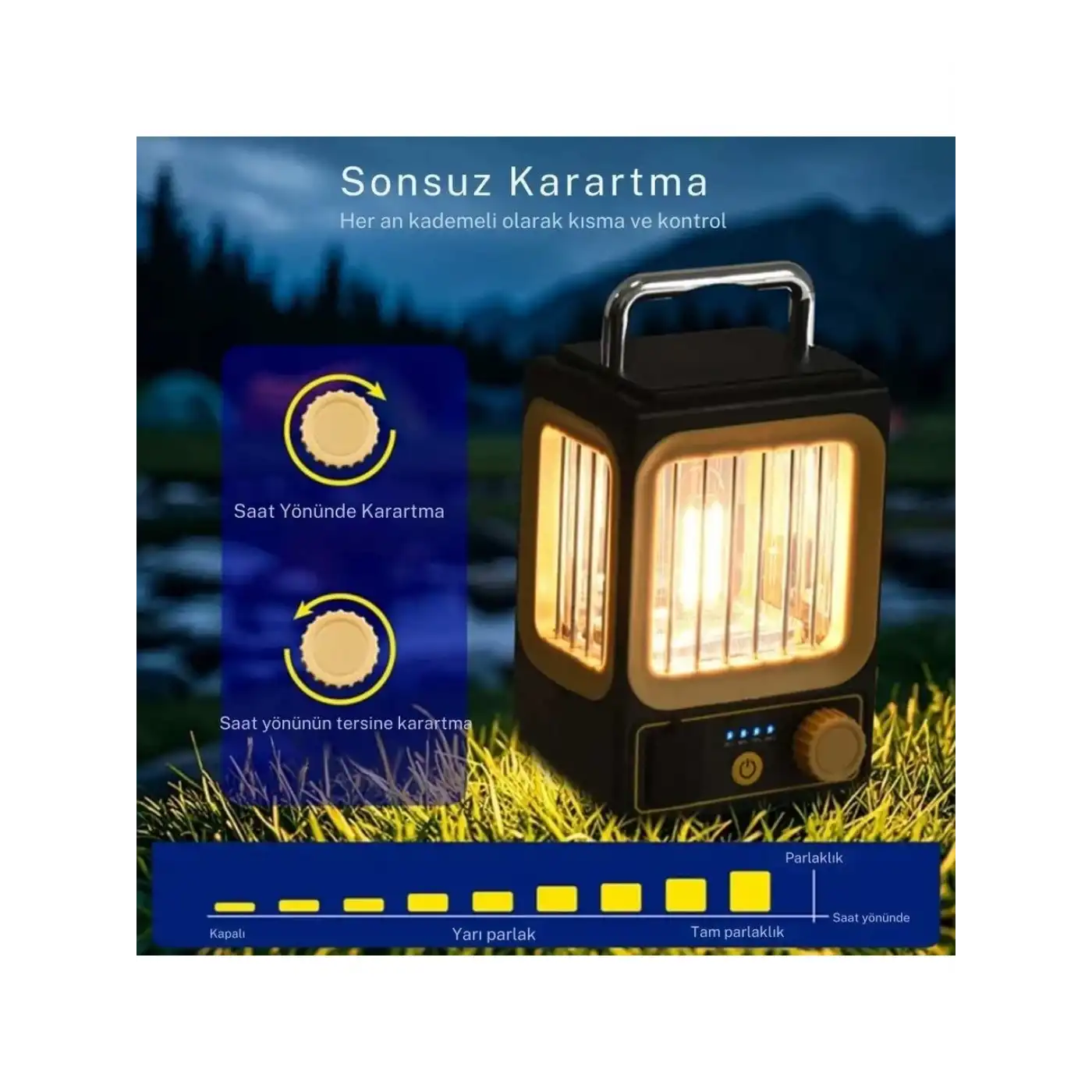 Ampul Solar Şarj Edilebilir 12 Led 1 Rustikli Led Kamp Lambası