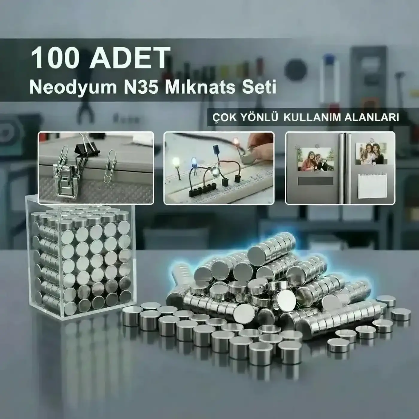 100 lü 8x3mm Yuvarlak Neodyum Mıknatıs