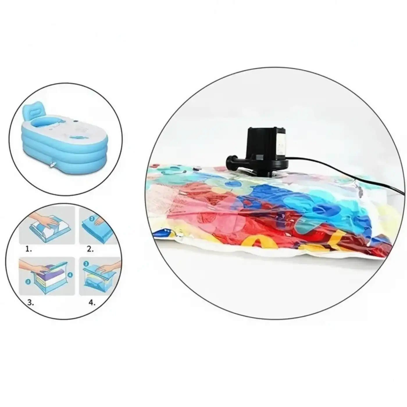 Taşınabilir Elektrikli Hava Kompresörü - Şişme Yatak ve Lastik Şişirme Pompası, Vakumlu Poşet Aparatlı