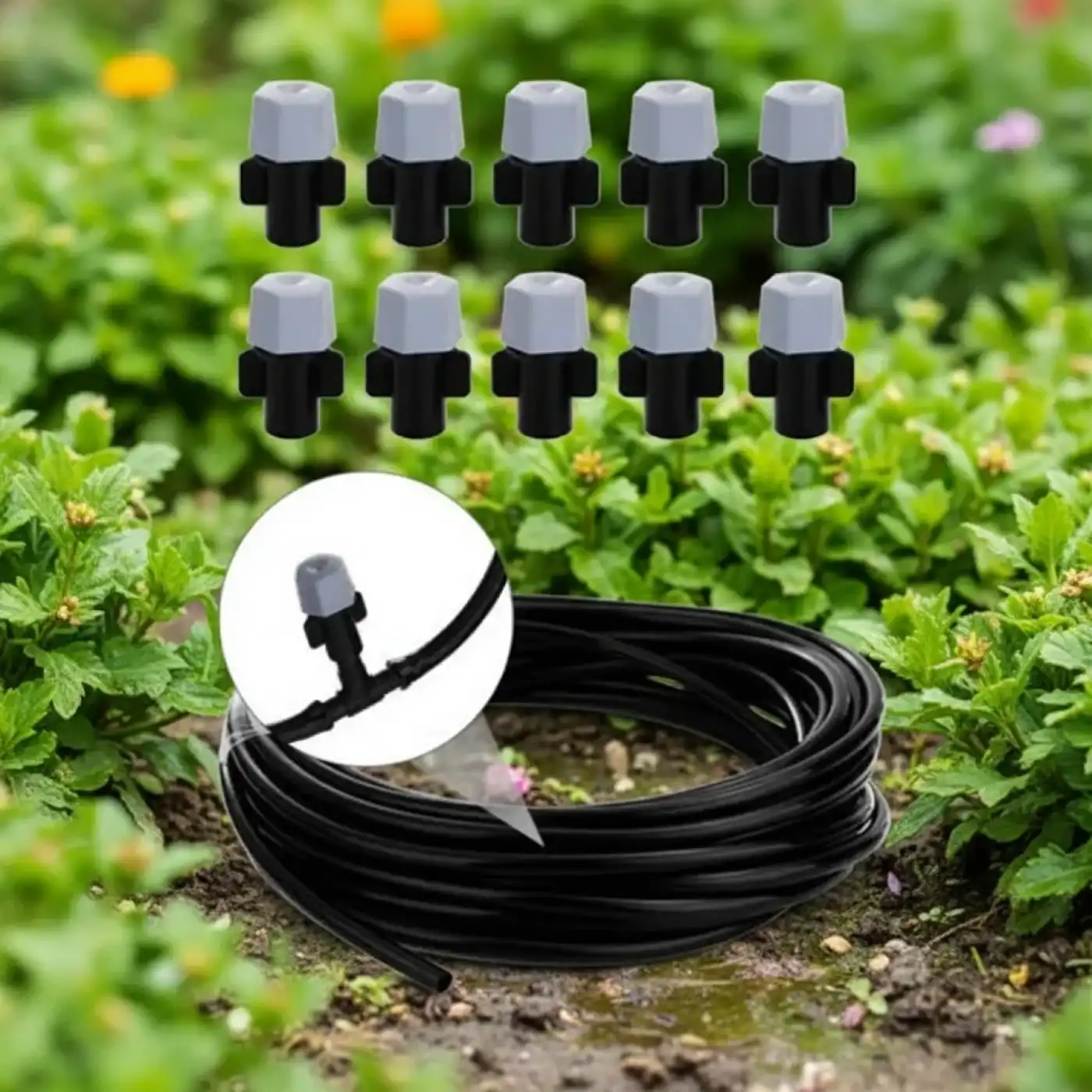 10 Metre Kendin Yap Açık Alan Serinletme Sistemi - Nozzle Başlıklı Bahçe ve Teras Nemlendirme Seti