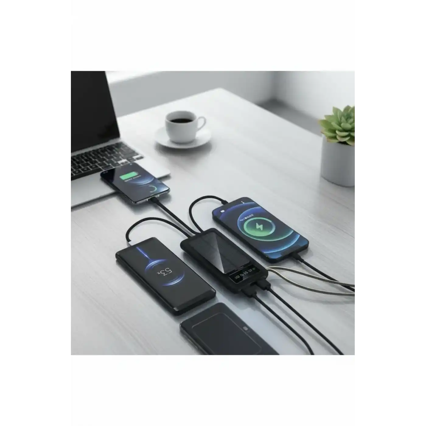 10000mah Güneş Enerjili Taşınabilir Şarj Cihazı - Çift Led Fenerli, Lcd , 2 Usb-C Powerbank