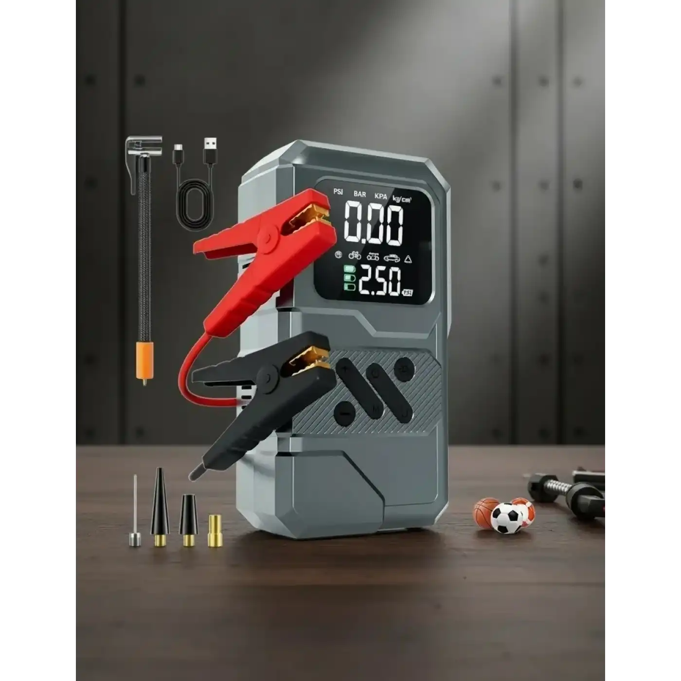 Taşınabilir Araç Akü Takviye ve Hava Kompresörü Powerbank Özellikli