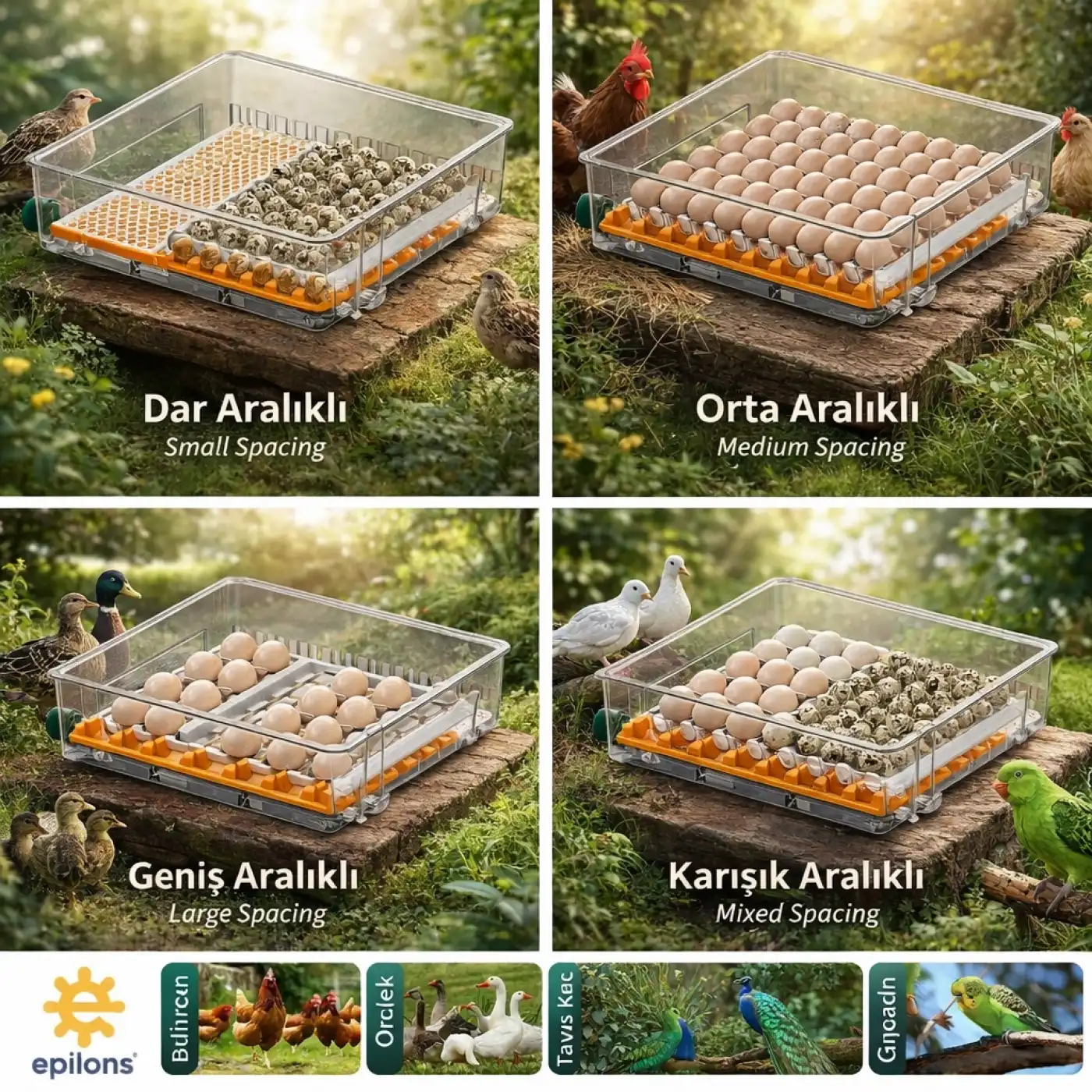 EP-120 Yumurta Kapasiteli Tam Otomatik Kuluçka Makinesi - Yeni Nesil Harici Suluklu, Dijital Nem ve Sıcaklık Göstergeli