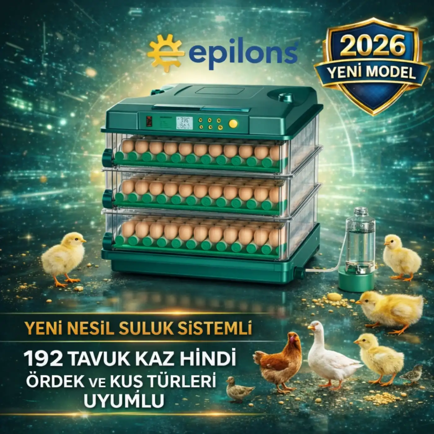 X-192 Model Tam Otomatik Kuluçka Makinesi –Tüm Kanatlı Hayvanlara Uyumlu Yeni Nesil Su Hazneli Süngerli Sistem