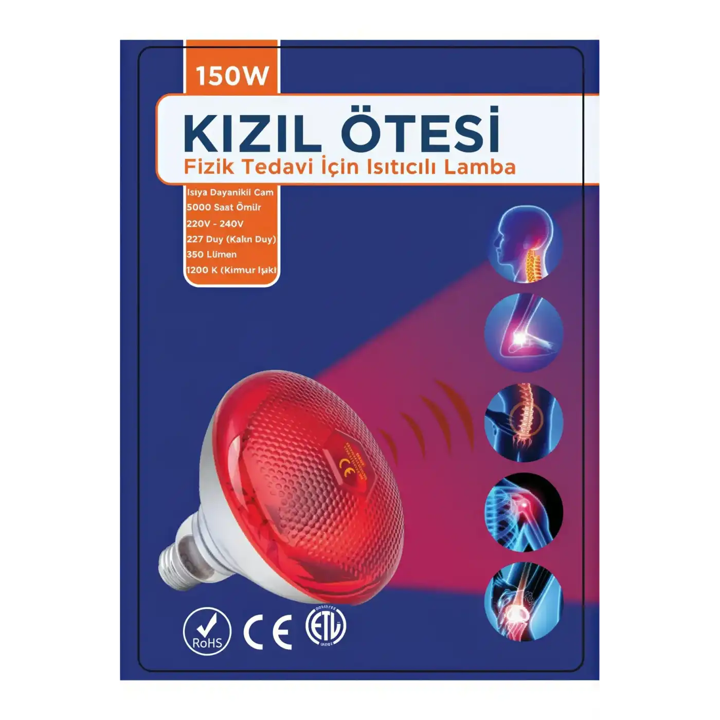 150w Kızılötesi (infrared) Isıtıcılı Fizik Tedavi Lambası (Kırmızı Işık) E27 (Kalın Duy)