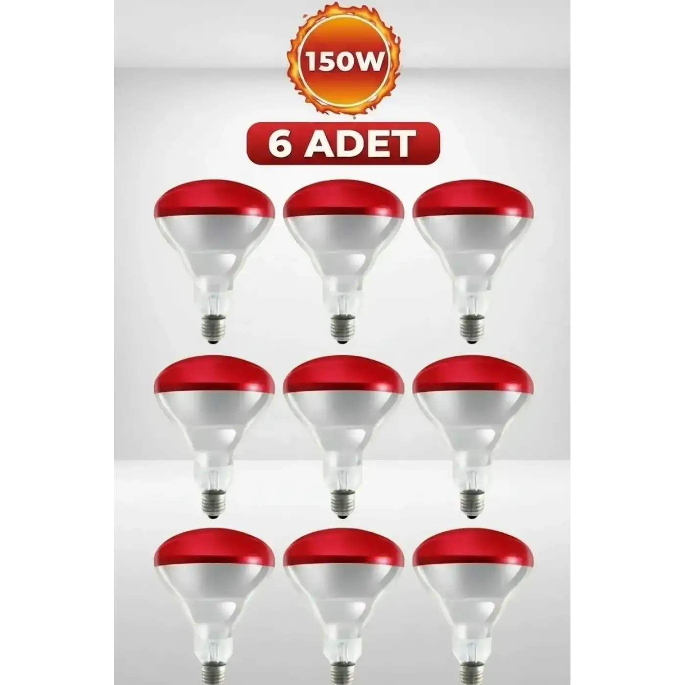 (6 Adet) 150W Kızılötesi Isıtıcılı Hayvan Isıtma ve Kuluçka Lambası (Kırmızı Işık) E27 (Kalın Duy)