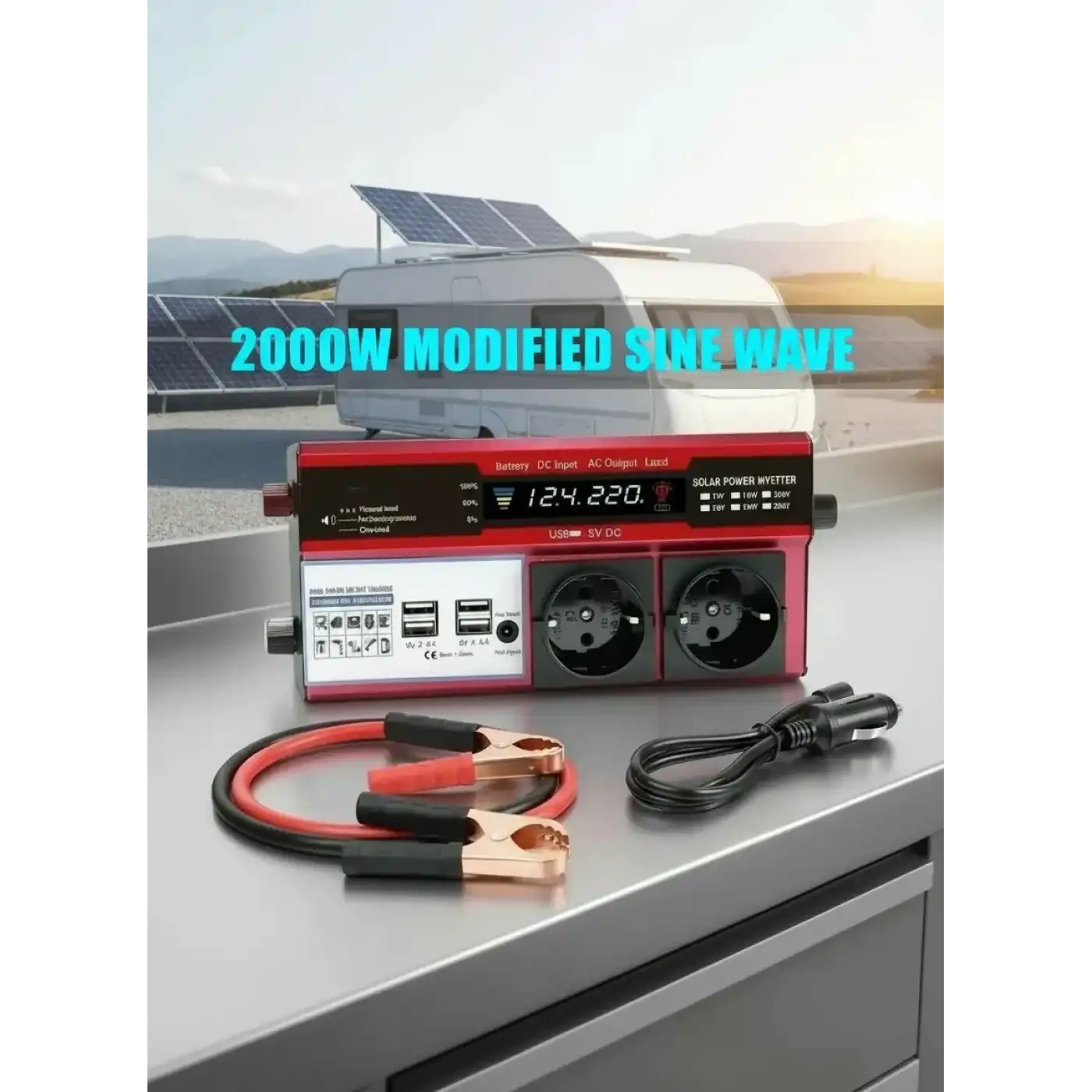 12v 2000w Modifiye Sinüs İnverter Araç Ve Güneş Enerjisi Uyumlu, Çift Usb, Çift Priz Ve Çakmaklık Epilons