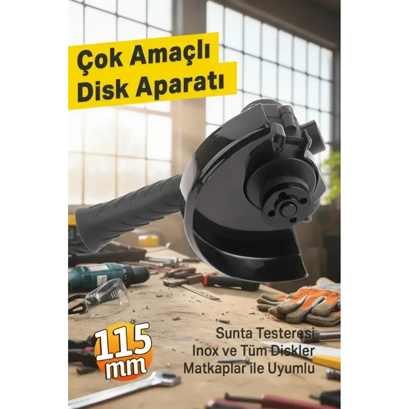 Matkap Ucuna Takılabilen Çok Amaçlı Taşlama Ve Sunta Kesim Diski Aparatı Sert Plastik Seti 115 mm