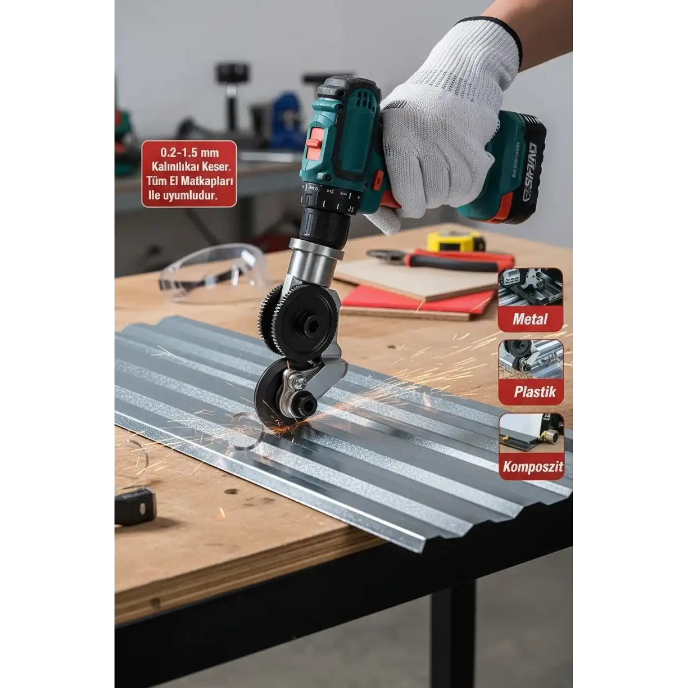Matkap Ucuna Takılabilen Metal Sac Kesme Aparatı Şarjlı ve Elektrikli Matkap Uyumlu Pratik Kesim Aleti