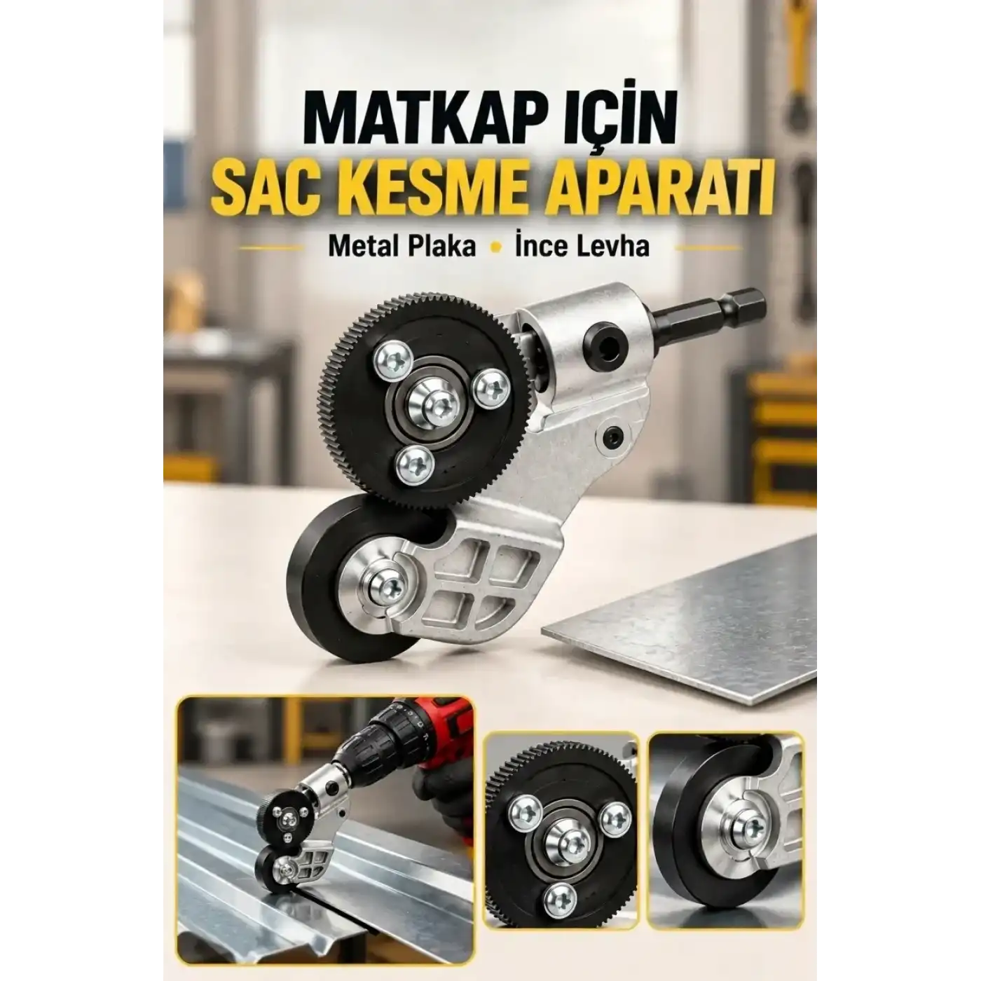 Matkap Ucuna Takılabilen Metal Sac Kesme Aparatı Şarjlı ve Elektrikli Matkap Uyumlu Pratik Kesim Aleti
