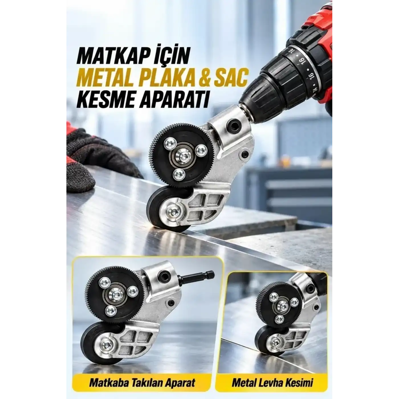 Matkap Ucuna Takılabilen Metal Sac Kesme Aparatı Şarjlı ve Elektrikli Matkap Uyumlu Pratik Kesim Aleti