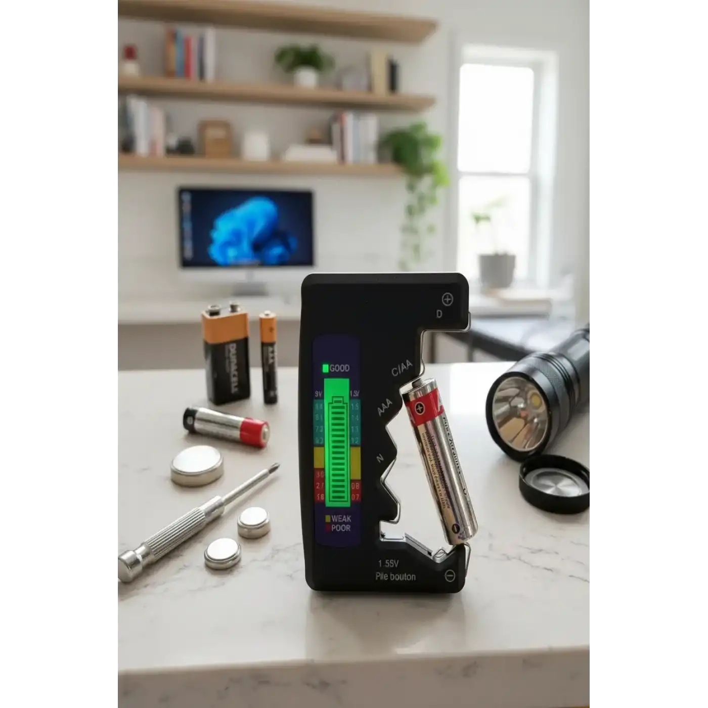 Evrensel Mini Pil Test Cihazı – Pil Doluluk Seviyesi Ölçer ve Pil Durum Kontrol Aparatı