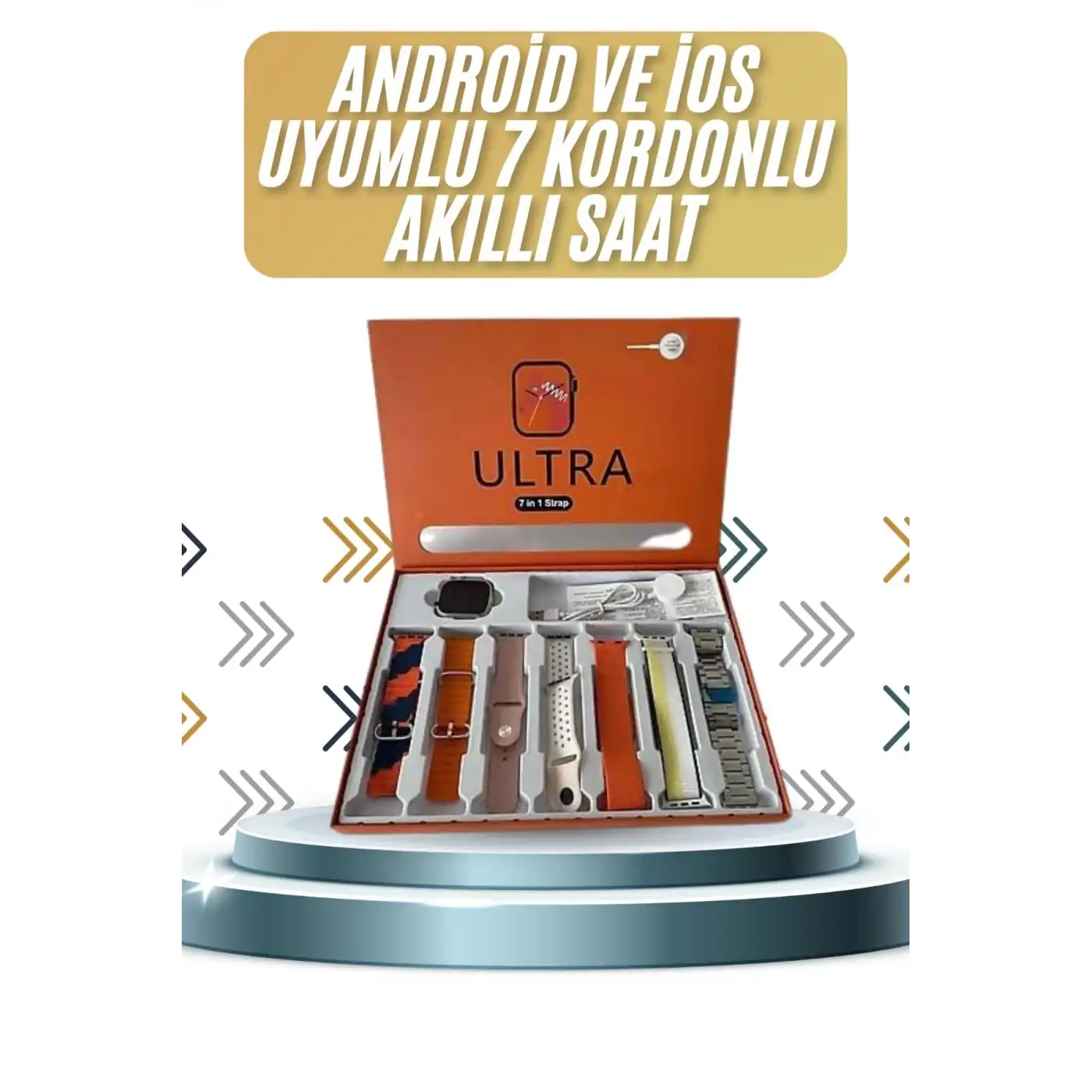 7 Kordonlu Akıllı Saat Plastik Kordon Hasır Kordon Çelik Kordon