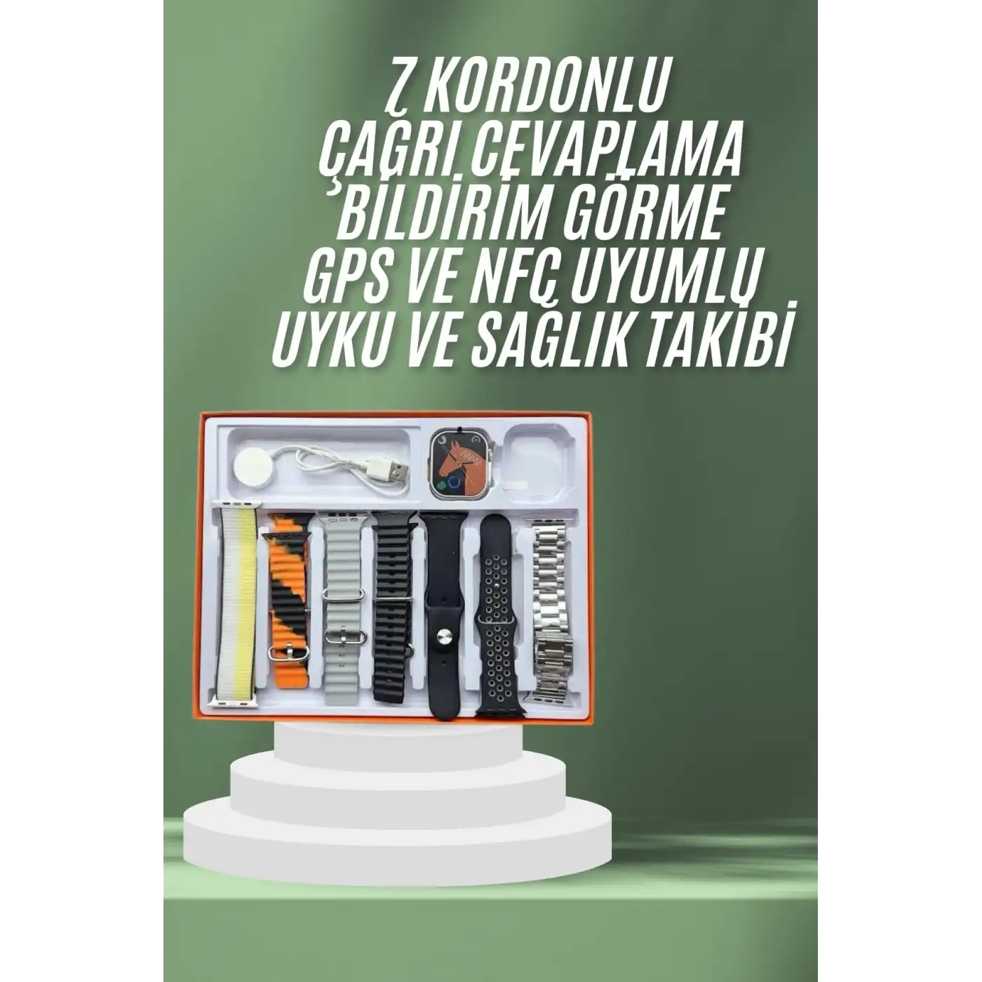 7 Kordonlu Akıllı Saat Plastik Kordon Hasır Kordon Çelik Kordon