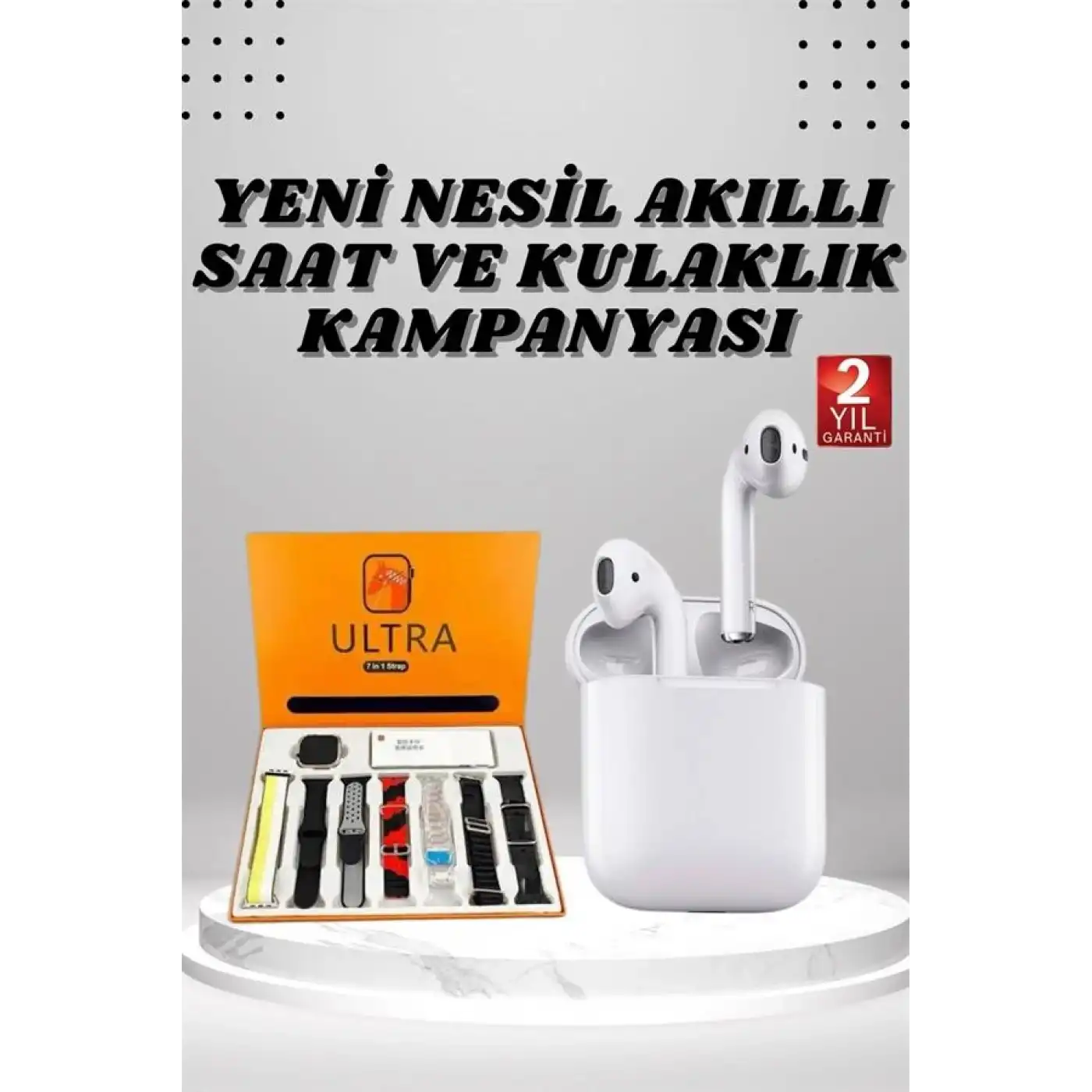 7 Kordonlu Akıllı Saat Ve 2.Nesil Kulaklık Yüksek Ses Kaliteli Uzun Pil Ömrü