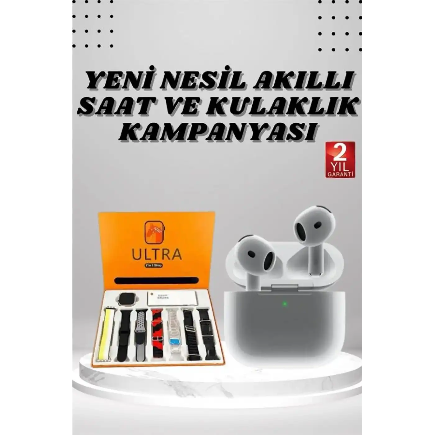 7 Kordonlu Akıllı Saat Ve 3.Nesil Kulaklık Dokunmatik Ekran Sesli Görüşme Yapabilen