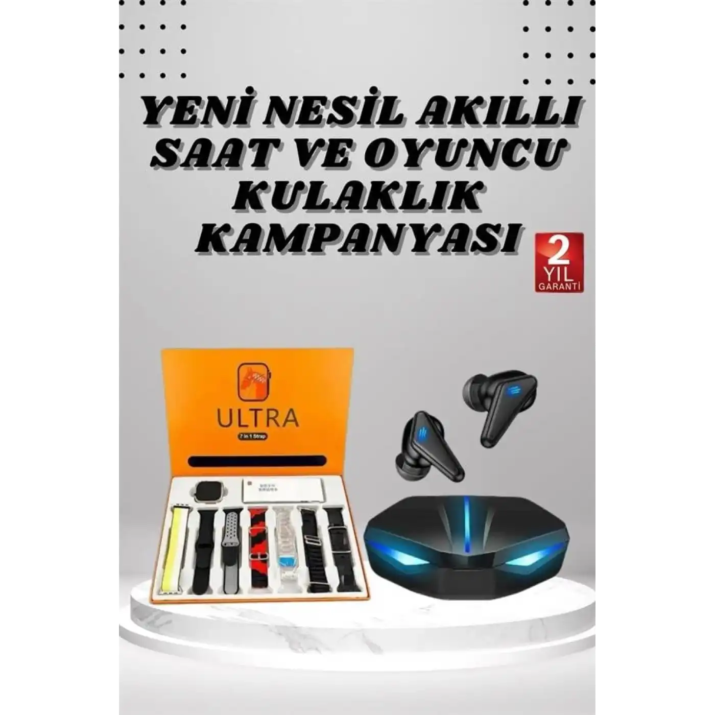7 Kordonlu Akıllı Saat Ve  Kulaklığı ANC Özelliği Kulak İçi Mikrofonlu Sesli Görüşme