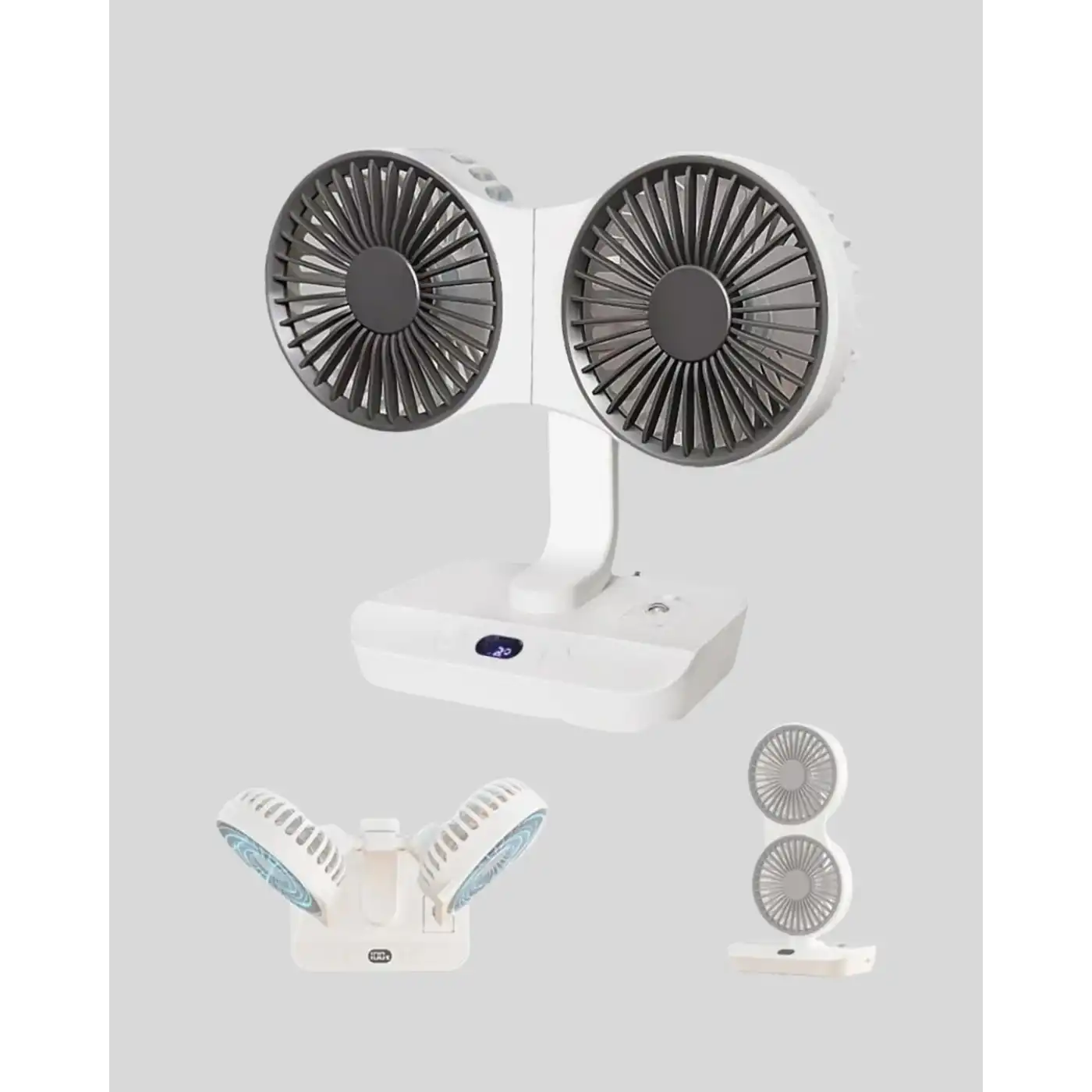 720° Döner Çift Taraflı Masaüstü Vantilatör – USB Şarjlı Sessiz Fan