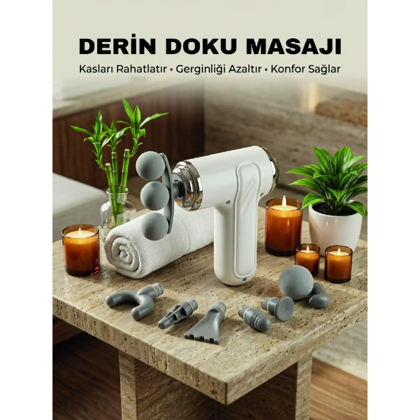 8 Başlıklı Şarjlı Masaj Tabancası 6 Kademeli Hız Ayarlı Derin Doku Kas Masaj Aleti