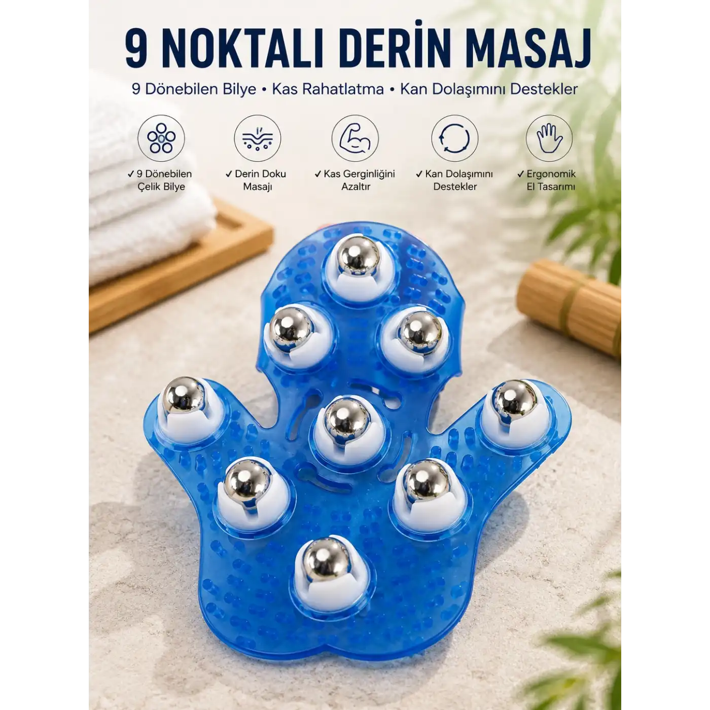 9 Bilyeli El Şeklinde Omuz Bacak Masaj Aleti Masaj Eldiveni Giyilebilir Plastik Vücut Sıkılaştırıcı