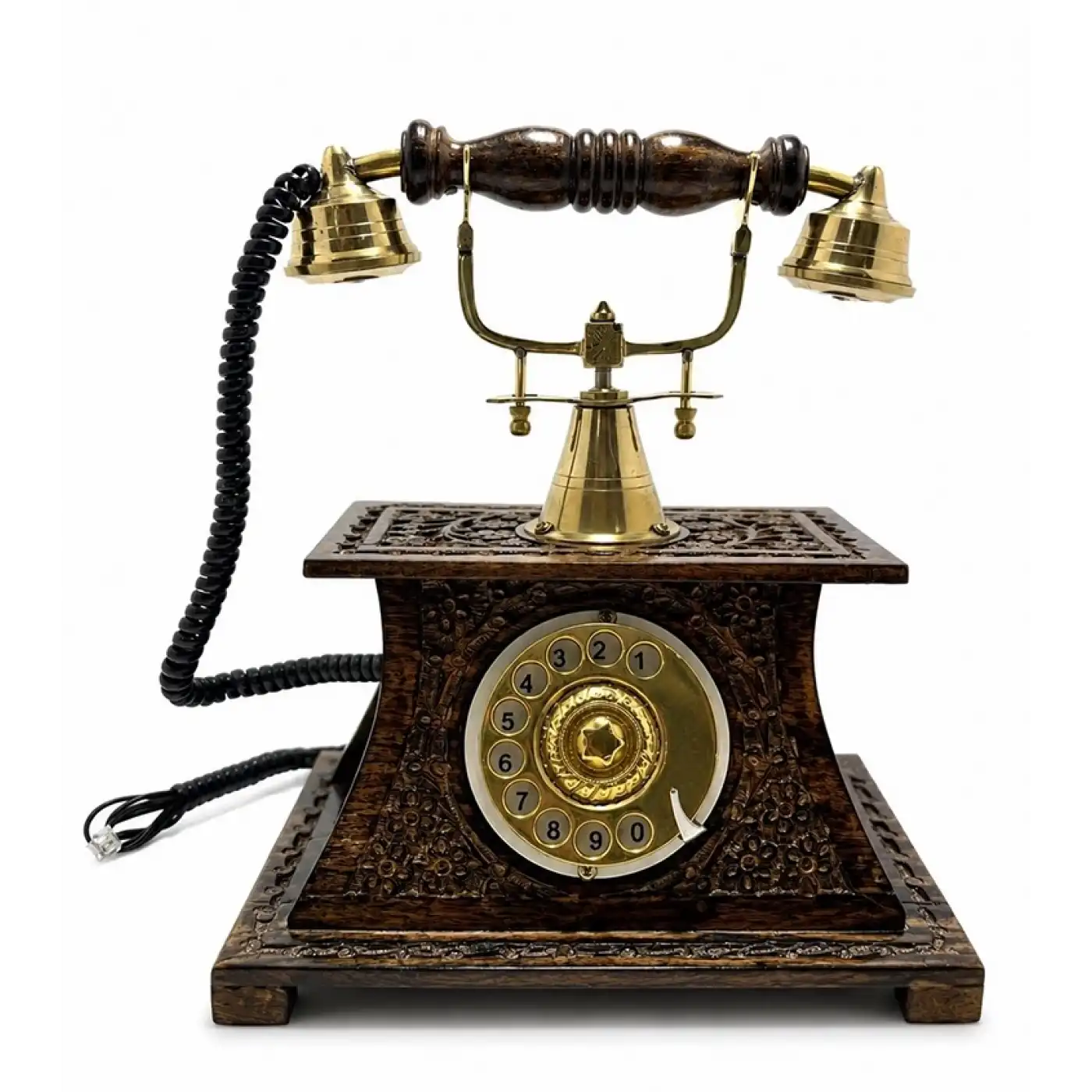 Ahşap Ve Pirinç Nostaljik Masa Telefonu Af931